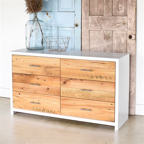 White and Wood Scandinavian Dresser Reclaimed Elm 6-Drawer