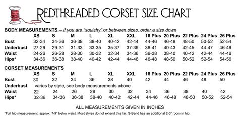 Waist Training Corset Size Chart