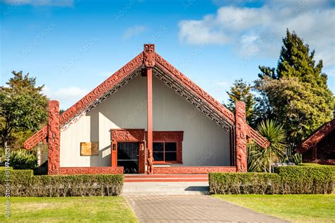 Maori Traditional Wooden Carving Marae New Zealand Culture Stock