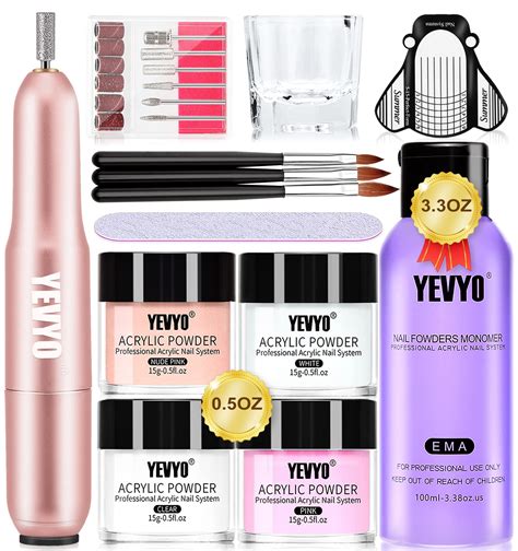 Professional Acrylic Nail Kit With Drill Powder And Liquid Set Clear Nude Pink White