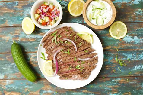 Greek Marinated Flank Steak With Tzatziki Sauce Wholesomelicious