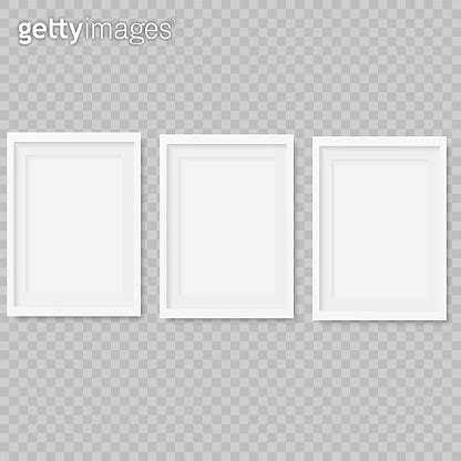 Set Of Empty White Picture Frames On Transparent Background Vector