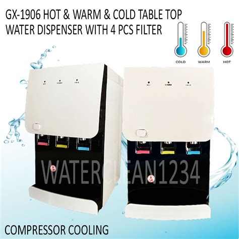 Gx Hot Warm Cold Table Top Water Dispenser With Pcs Filter Compressor Cooling