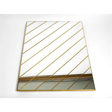Vintage Brass Wall Mirror With Diagonal Mirror Strips 1970s