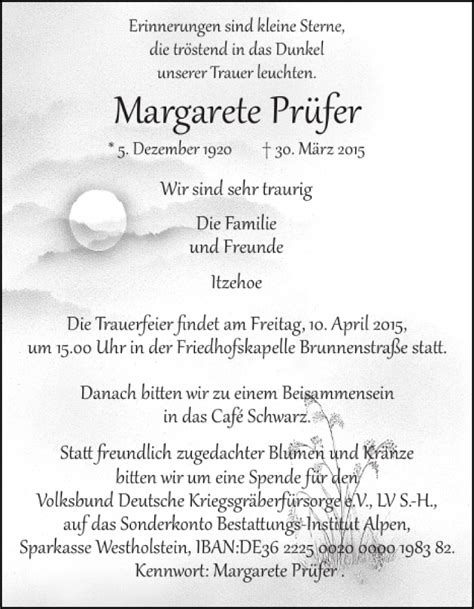 Traueranzeigen von Margarete Prüfer sh z Trauer