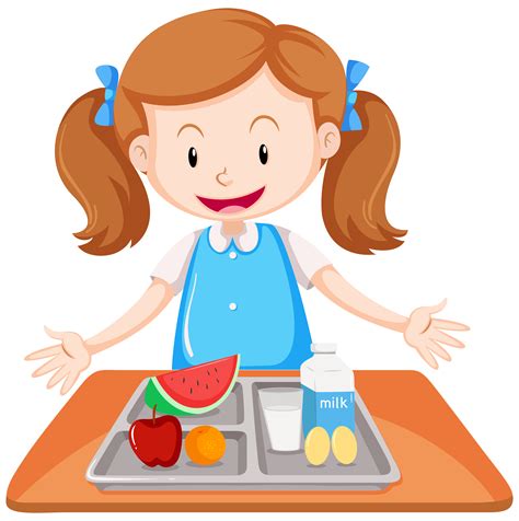 Girl Having Lunch On Table 605469 Vector Art At Vecteezy