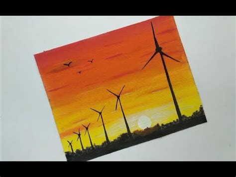 Windmill At Sunset Painting For Beginners Windmill Landscape Acrylic