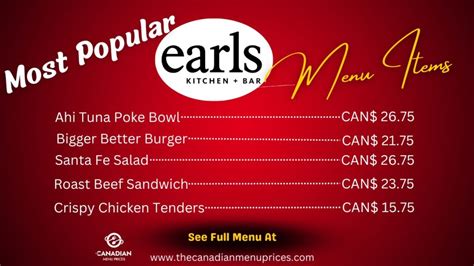 Earls Menu Prices In Canada The Canadian Menu Prices