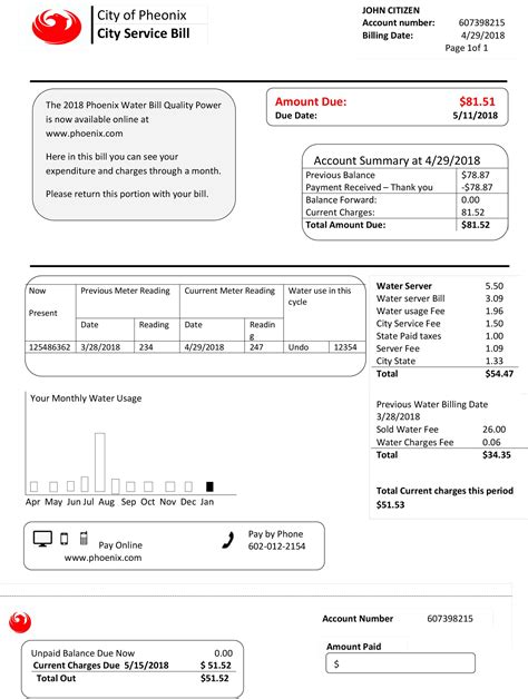 Arizona Fake Utility Bill Template