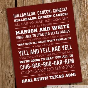 Texas A&M Fight Song Wall Art Printable Download Crimson and White 8x10 ...