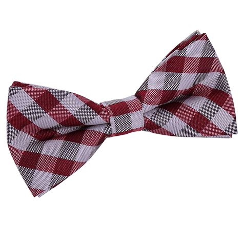 Mens Gingham Check Dark Red Bow Tie