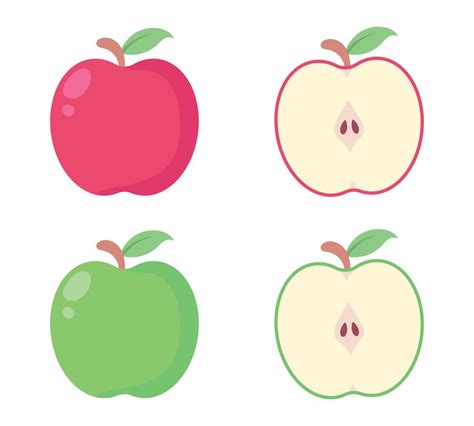 Set Of Colorful Red And Green Apple Cartoon Vector Simple Flat Design