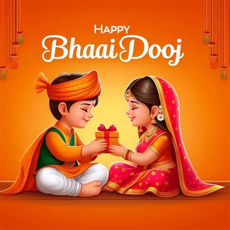 Happy Bhai Dooj Indian Festival Celebration Premium Ai Generated Vector