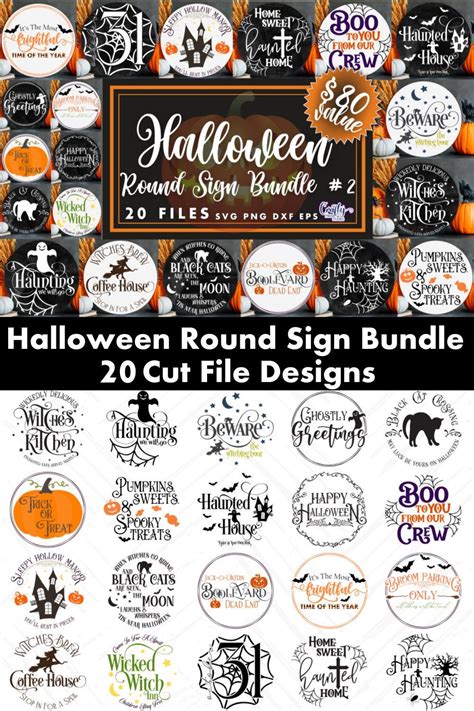 Round Halloween Svg Bundle Halloween Door Hanger Svg Round Halloween