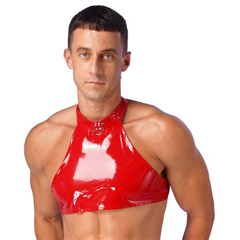 Cheap Men Wet Look Patent Leather Lingerie Halter Vest Crop Tank Top Rave Clubwear Joom