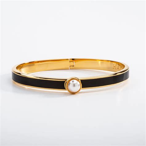 Halcyon Days Black Gold Skinny Cabochon Pearl Hinged Skinny Bangle