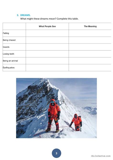 Bad Dream Stops Everest Climbers Re English Esl Worksheets Pdf And Doc