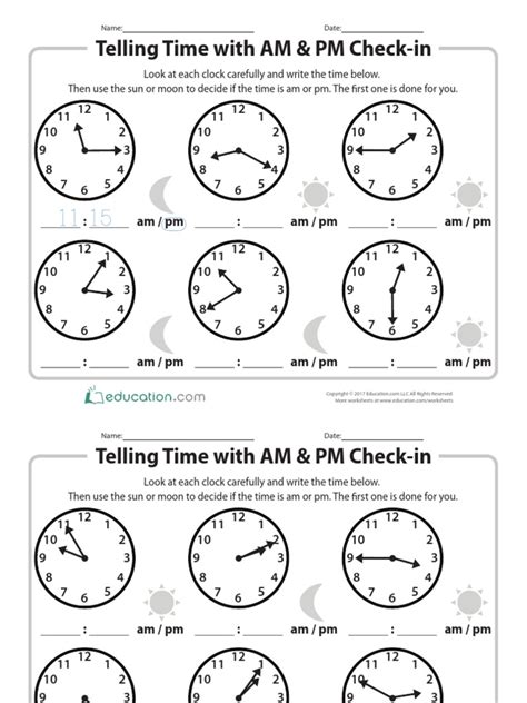 Telling Time With Am And Pm Check In Interactive Worksheet