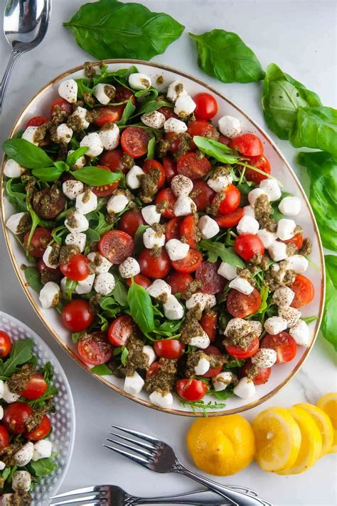 Easy Pesto Caprese Salad Italian Mozzarella Tomato Basil Salad