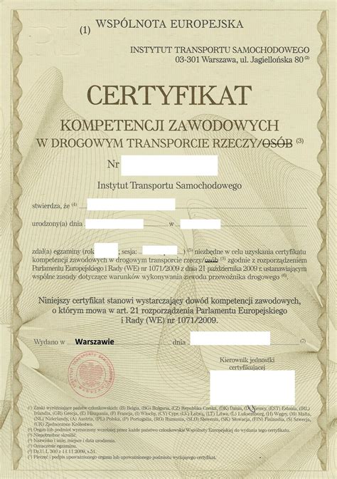 Certyfikat Kompetencji Zawodowych Licencja Transport Spedycja Wrocław