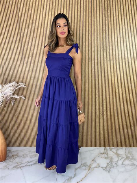 Vestido Longo Sem Bojo Azul Marinho Amarra O Na Al A Fernanda Ramos