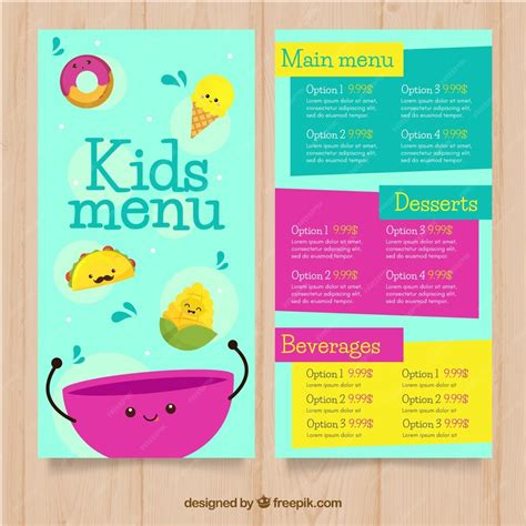 Premium Vector Colorful Kids Menu Template