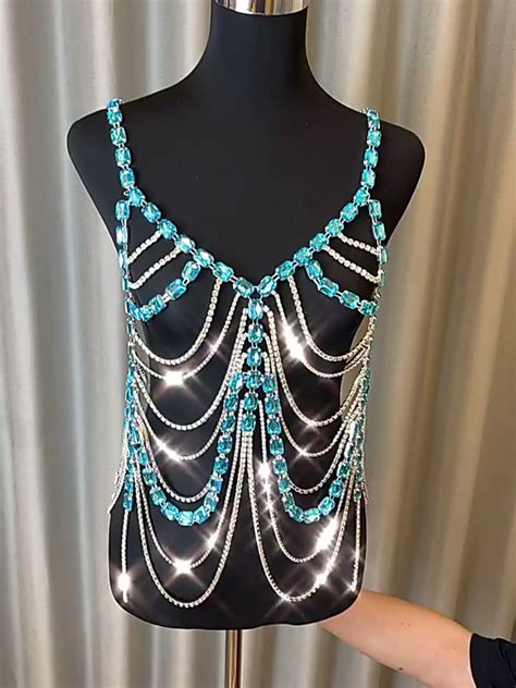 Rhinestone Lingerie Bra Chain Crop Top Cover Up Chest Chain Nightclub