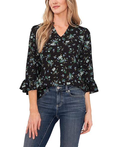 Cece Elbow Ruffle Sleeve V Neck Blouse Pm