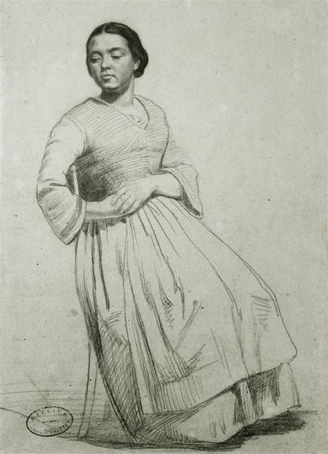 An Old Drawing Of A Woman In A Dress With Her Hands On Her Hips