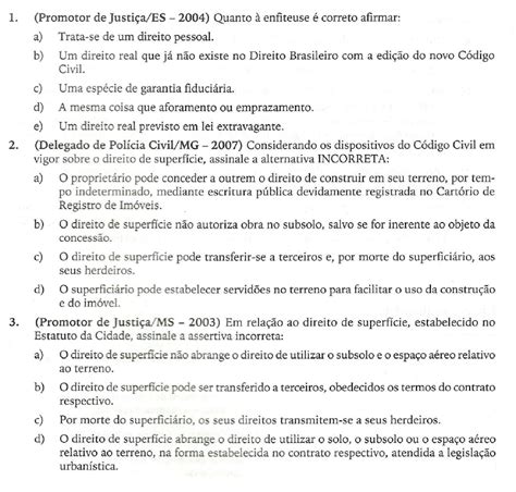 Aula nº 19 Enfiteuse e Direito de Superfície Exercícios Direito