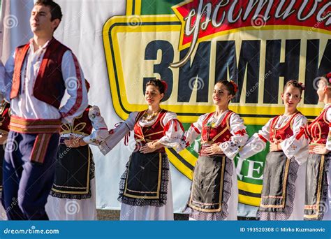 Young Men and Girls Dancing Serbian Traditional National Folk Dance Kolo Editorial Stock Photo ...