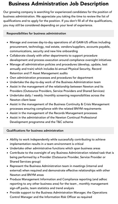 Business Administration Job Description Velvet Jobs