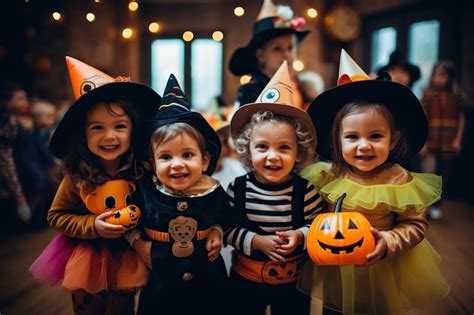 Premium Photo Group Of Little Kids At A Halloween Party