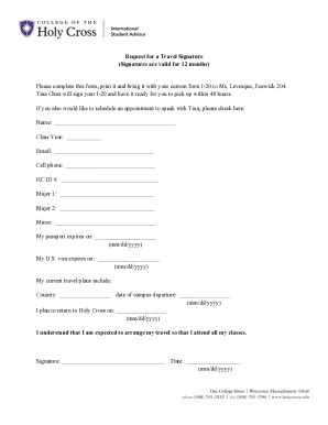 Fillable Online Travel Signature Request Form For Current Students