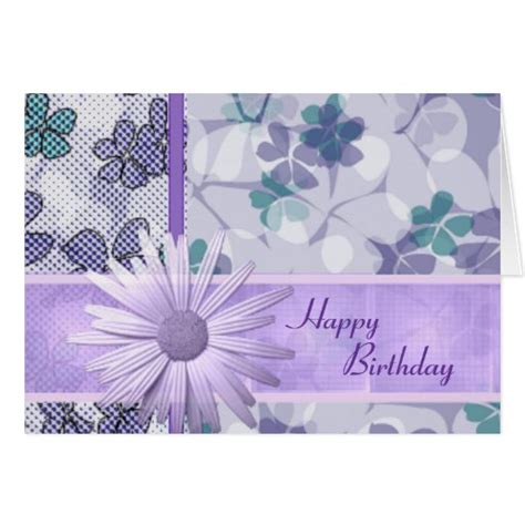 Purple Flower Print Happy Birthday Cards Zazzle