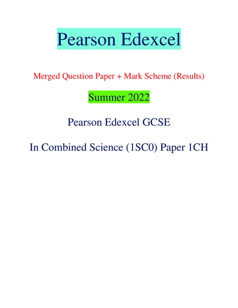 Pearson Edexcel Merged Question Paper Mark Scheme Results Summer