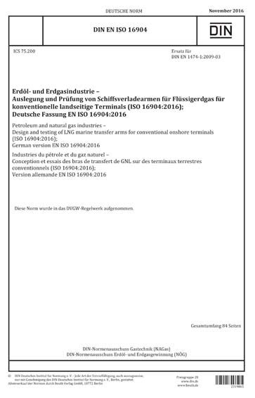 DIN EN ISO 16904 2016 DE Erdöl und Erdgasindustrie Auslegung und