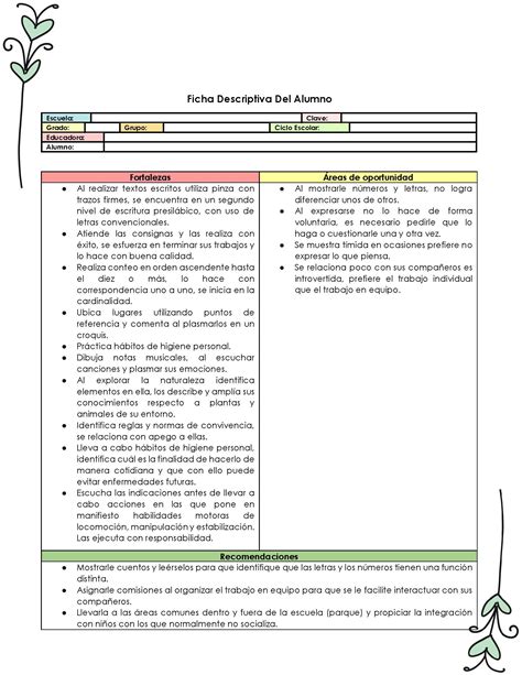 Fichas Descriptivas De Alumnos De Primaria Ficha Descriptiva De Hot