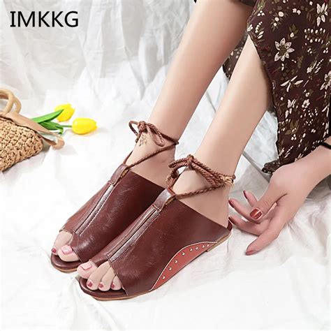 Women Sandals Flat Sandals Summer Shoes Woman Ankle Strap Soft Leather