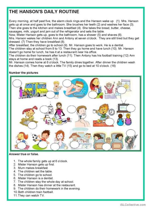 Daily Routine Reading For Detail De English Esl Worksheets Pdf And Doc