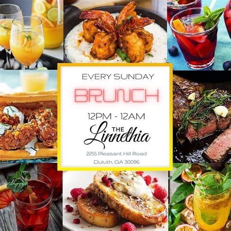 The Brunch Flyer Is Full Of Different Types Of Food And Drinks