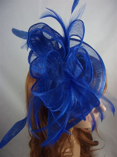 Royal Blue Teardrop Sinamay Fascinator With Feathers Wedding Etsy