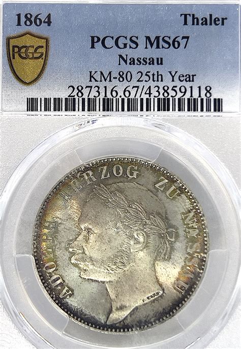 Nassau Thaler 1864 Adolph 1839 1866 MS67 MA Shops