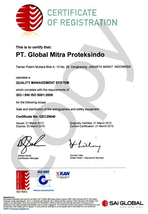 Sertifikatisojas Anz Fire Extinguishers System Certificate