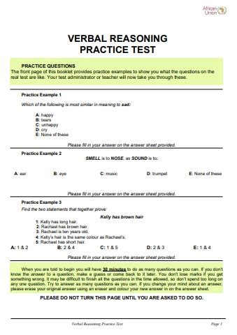 Psychometric Test Practice 1 Verbal Reasoning RB