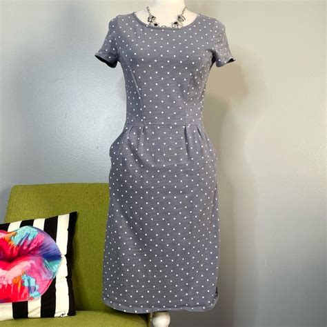 Boden Dresses Boden Phoebe Bluegray Polka Dot Short Sleeve Jersey