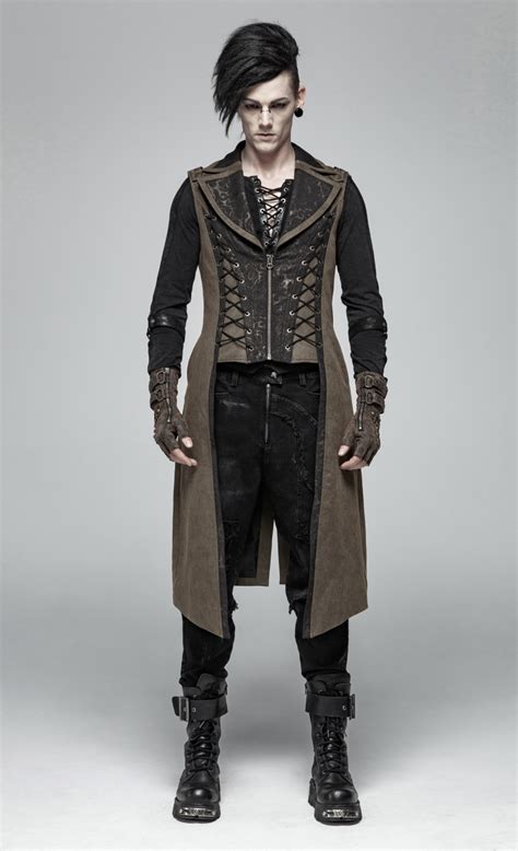 Longue Veste Steampunk Marron Homme Sans Manches Wy1016