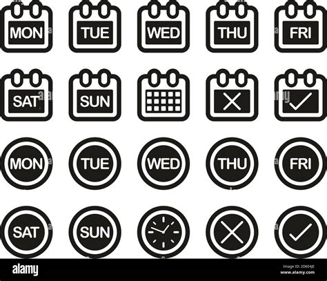 Days Of The Week Icons White On Black Sticker Set Big Stock Vector