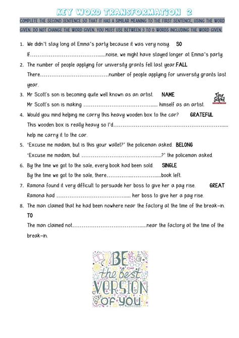 Key Word Transformation 2 Cae Worksheet Live Worksheets