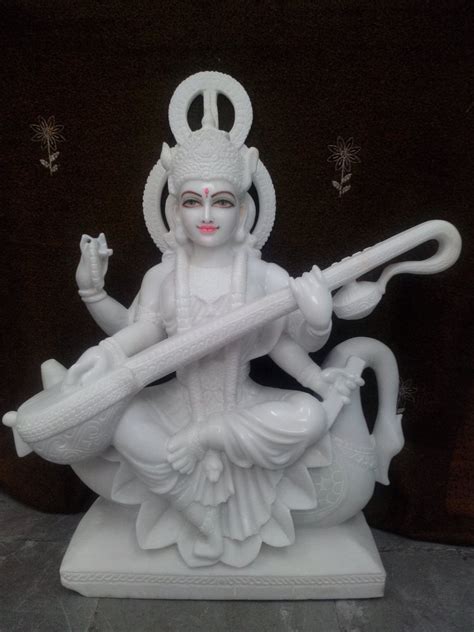 White Hindu Marble Statue Saraswati Ji For Temple Size To Feet